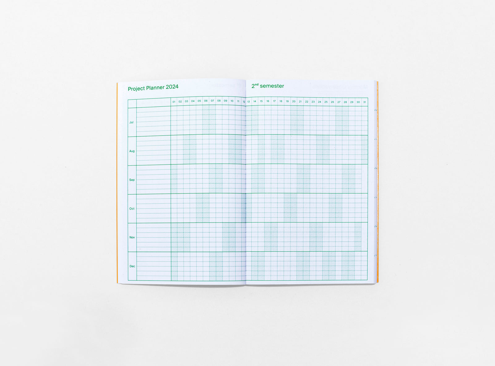 layout of the planner 2024 me & us, green ink on white, project planner page