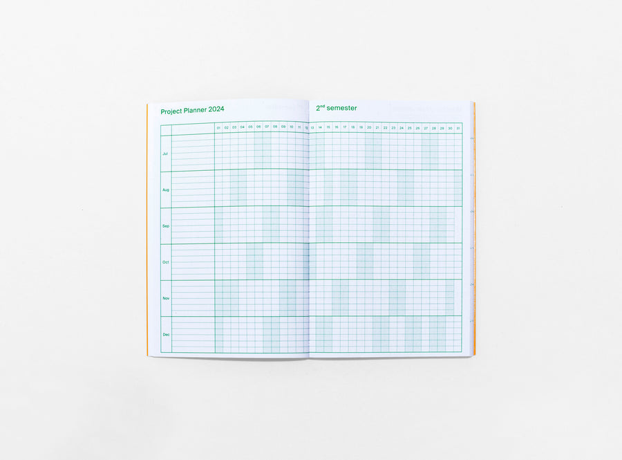 layout of the planner 2024 me & us, green ink on white, project planner page