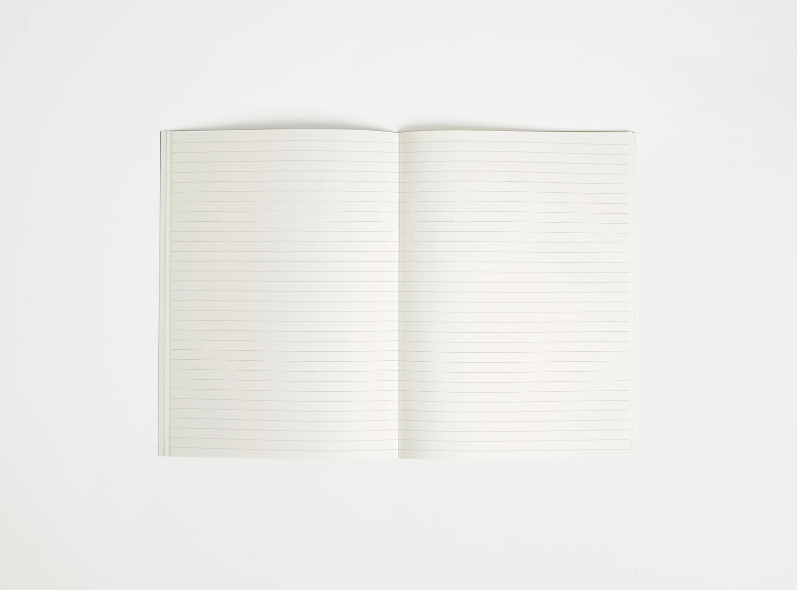 Open notebook booq with lined pages on a white background