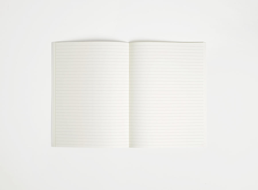 Open notebook booq with lined pages on a white background