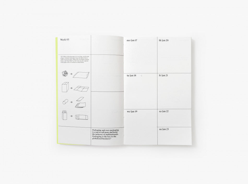 Spread of our 2022 planner with the week view and illustrations.