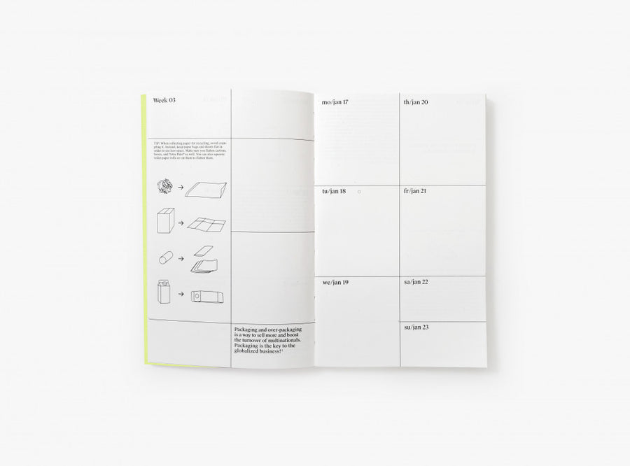 Spread of our 2022 planner with the week view and illustrations.