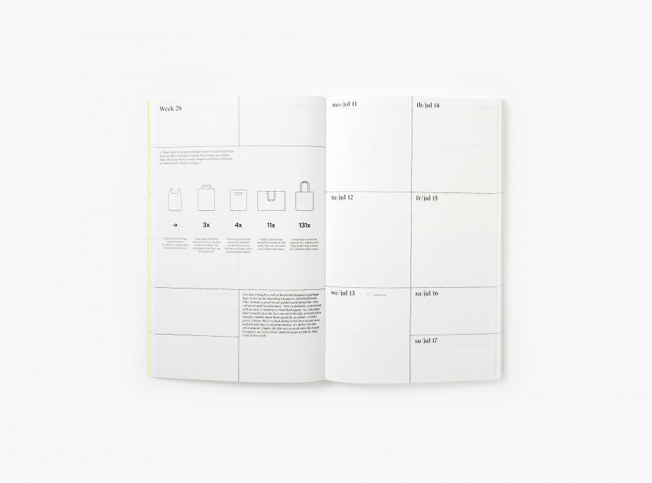 Spread of our 2021 planner with the week view and illustrations.