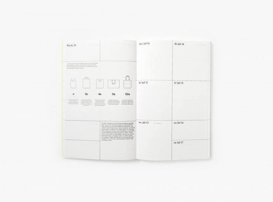 Spread of our 2021 planner with the week view and illustrations.