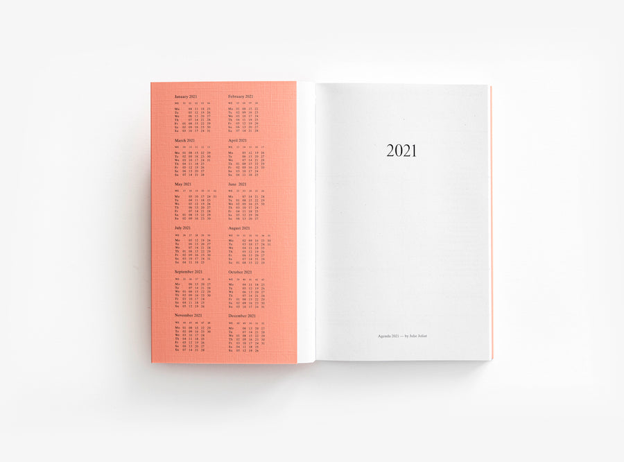 First spread of our 2021 planner with the bandana showing the year calendar.