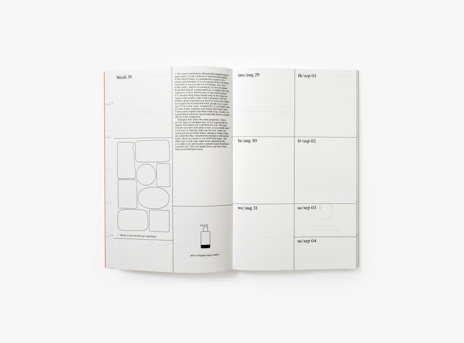 Spread of our 2022 planner with the week view and illustrations.