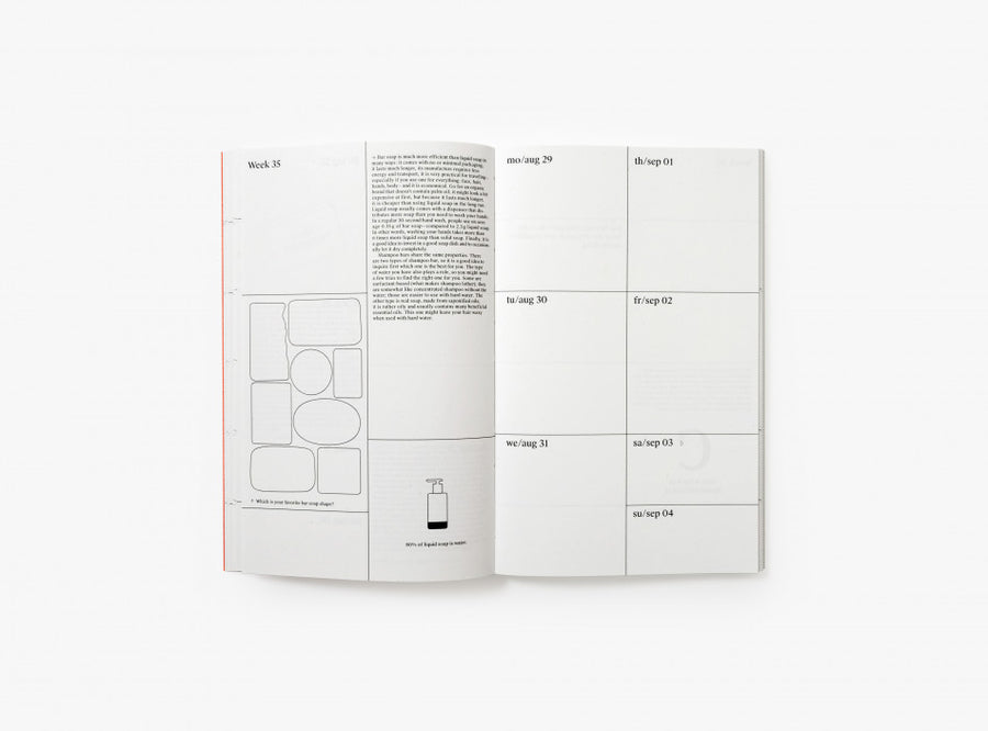 Spread of our 2022 planner with the week view and illustrations.