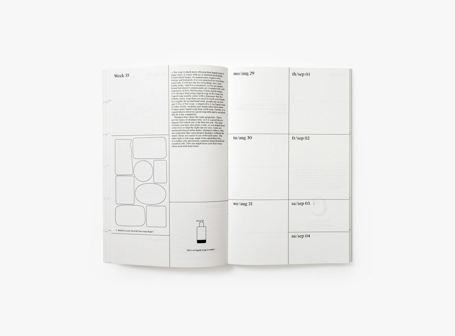 Spread of our 2022 planner with the week view and illustrations.