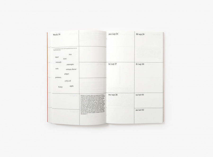 Spread of our 2022 planner with the week view and illustrations.