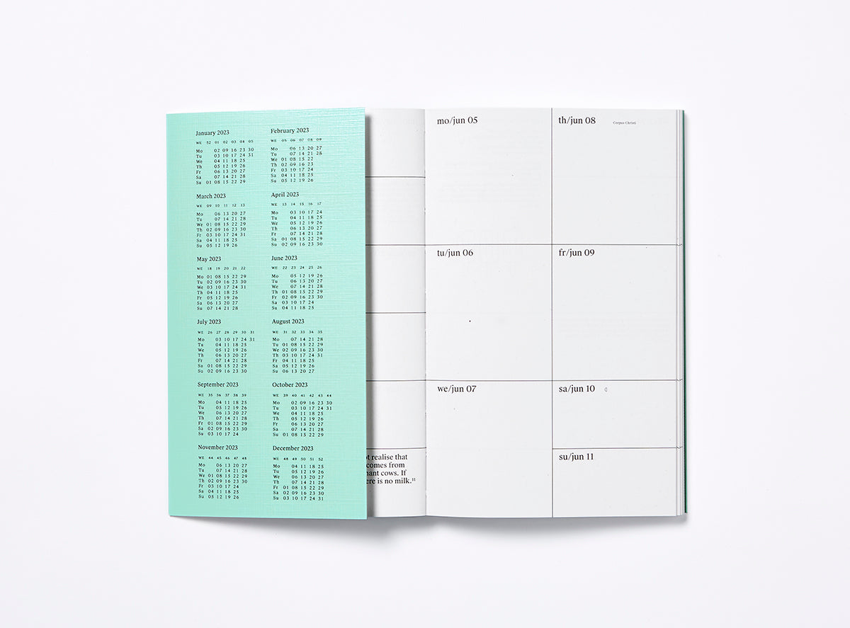 First spread of our 2023 planner with the bandana showing the year calendar.