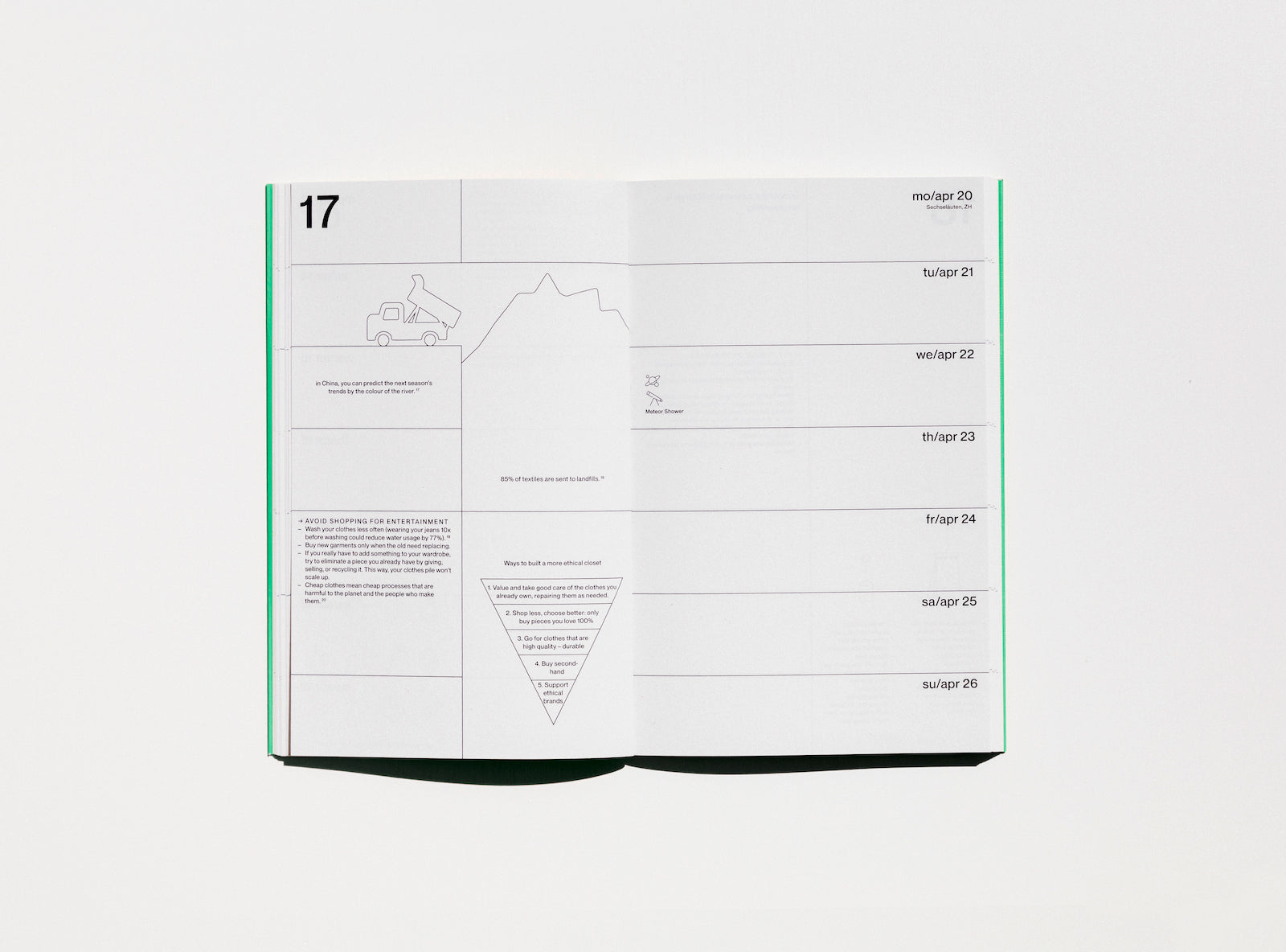 Spread from our 2020 planner showing the week view and a page with illustrations to fill in.