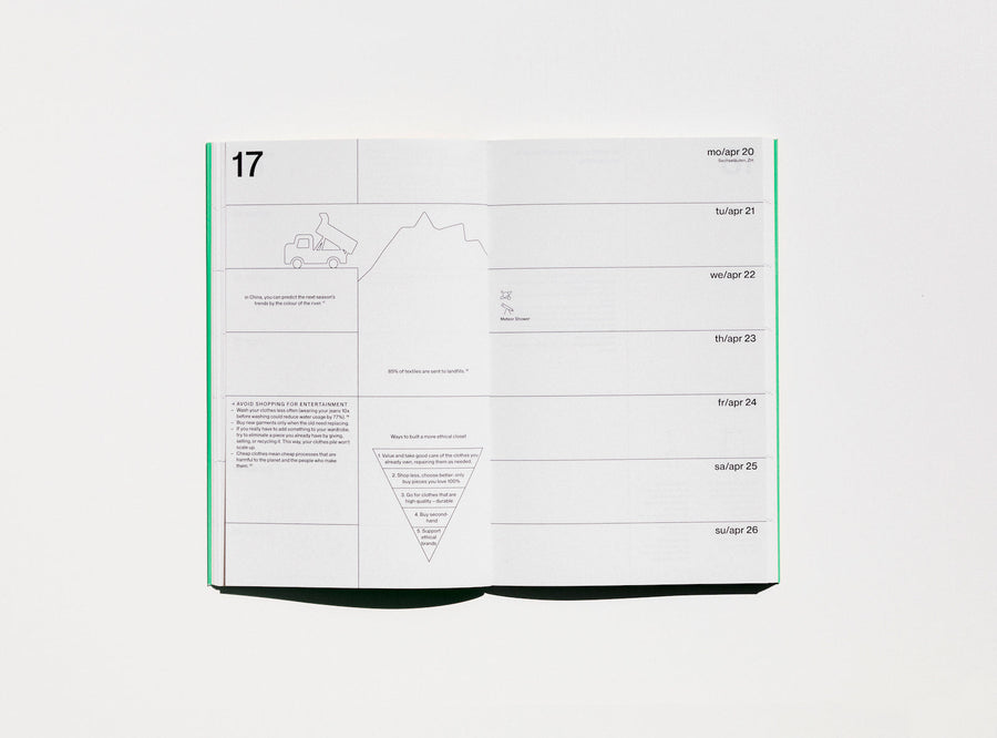Spread from our 2020 planner showing the week view and a page with illustrations to fill in.
