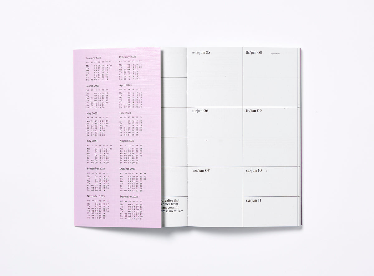 First spread of our 2023 planner with the bandana showing the year calendar.