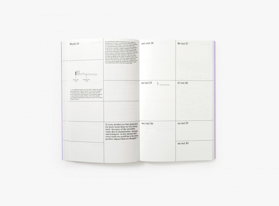 Spread of our 2022 planner with the week view and illustrations.