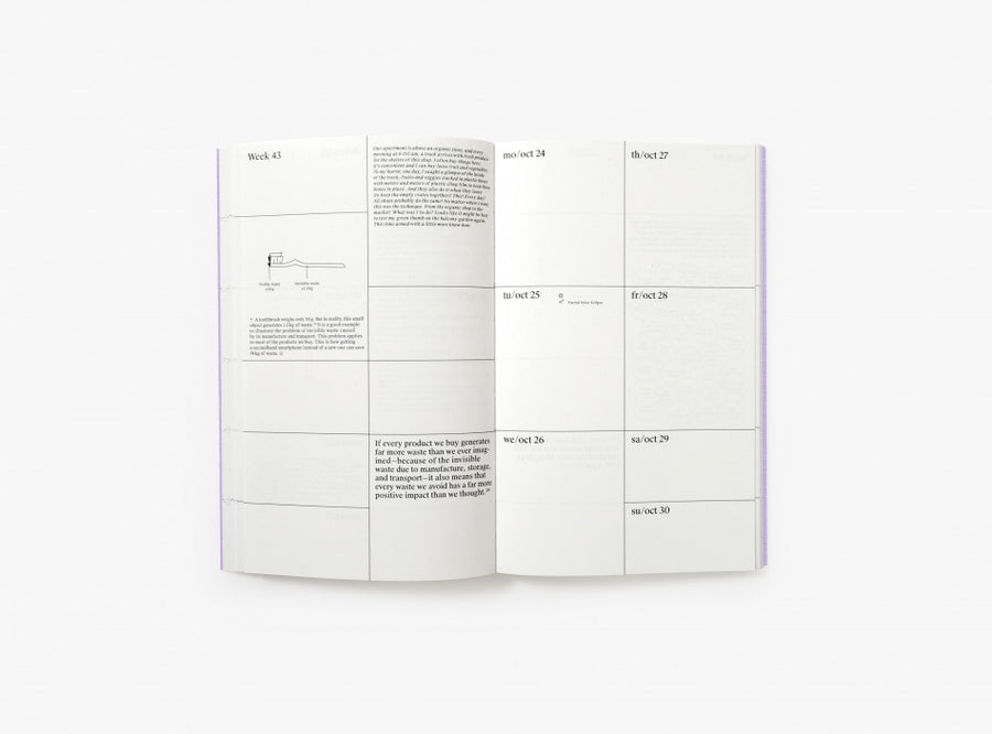 Spread of our 2022 planner with the week view and illustrations.