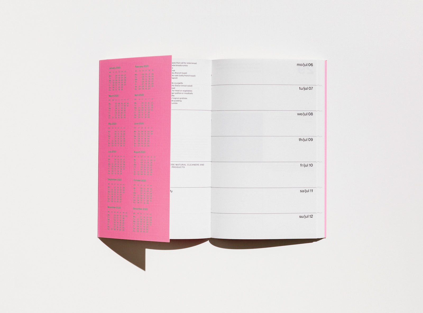Spread from our 2020 planner showing the bandana with the year calendar.