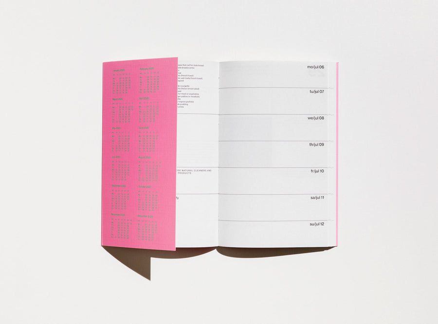 Spread from our 2020 planner showing the bandana with the year calendar.