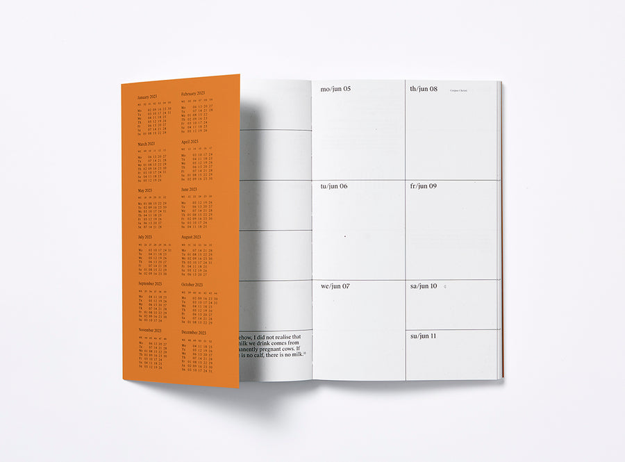 First spread of our 2023 planner with the bandana showing the year calendar.