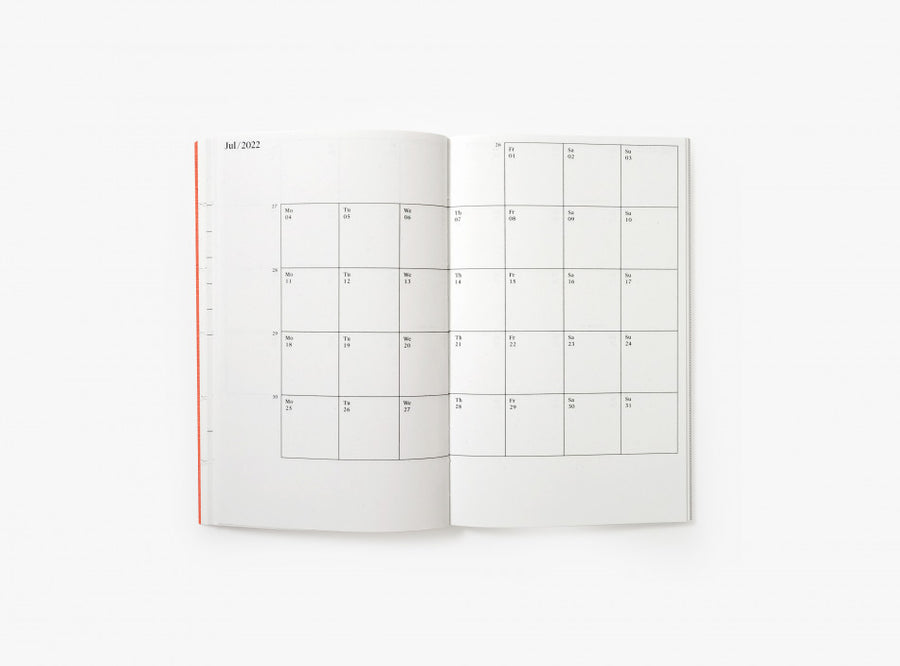 Spread of our 2022 planner showing a month calendar view.