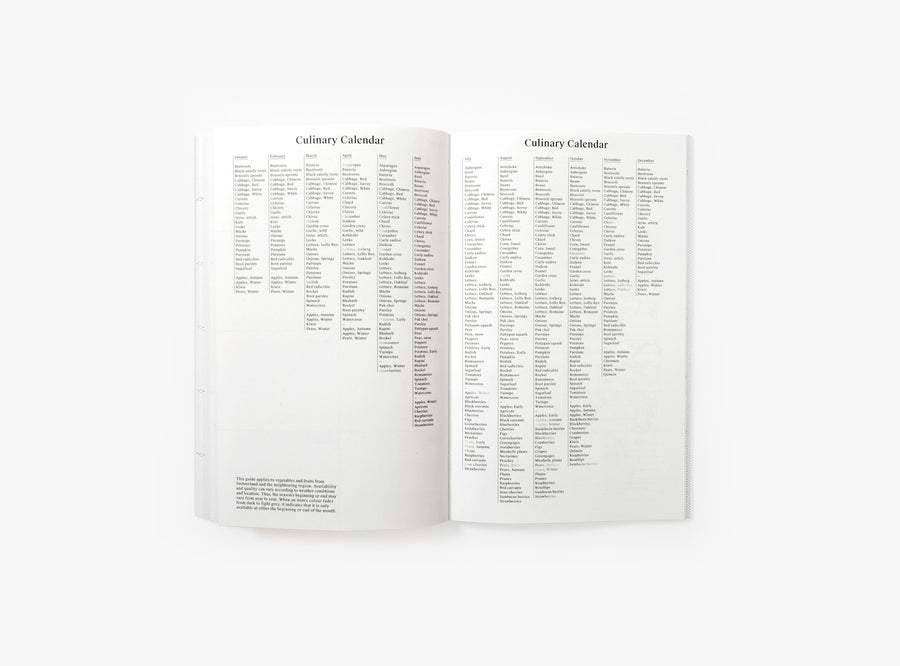 Spread of our 2022 planner with a culinary calendar.
