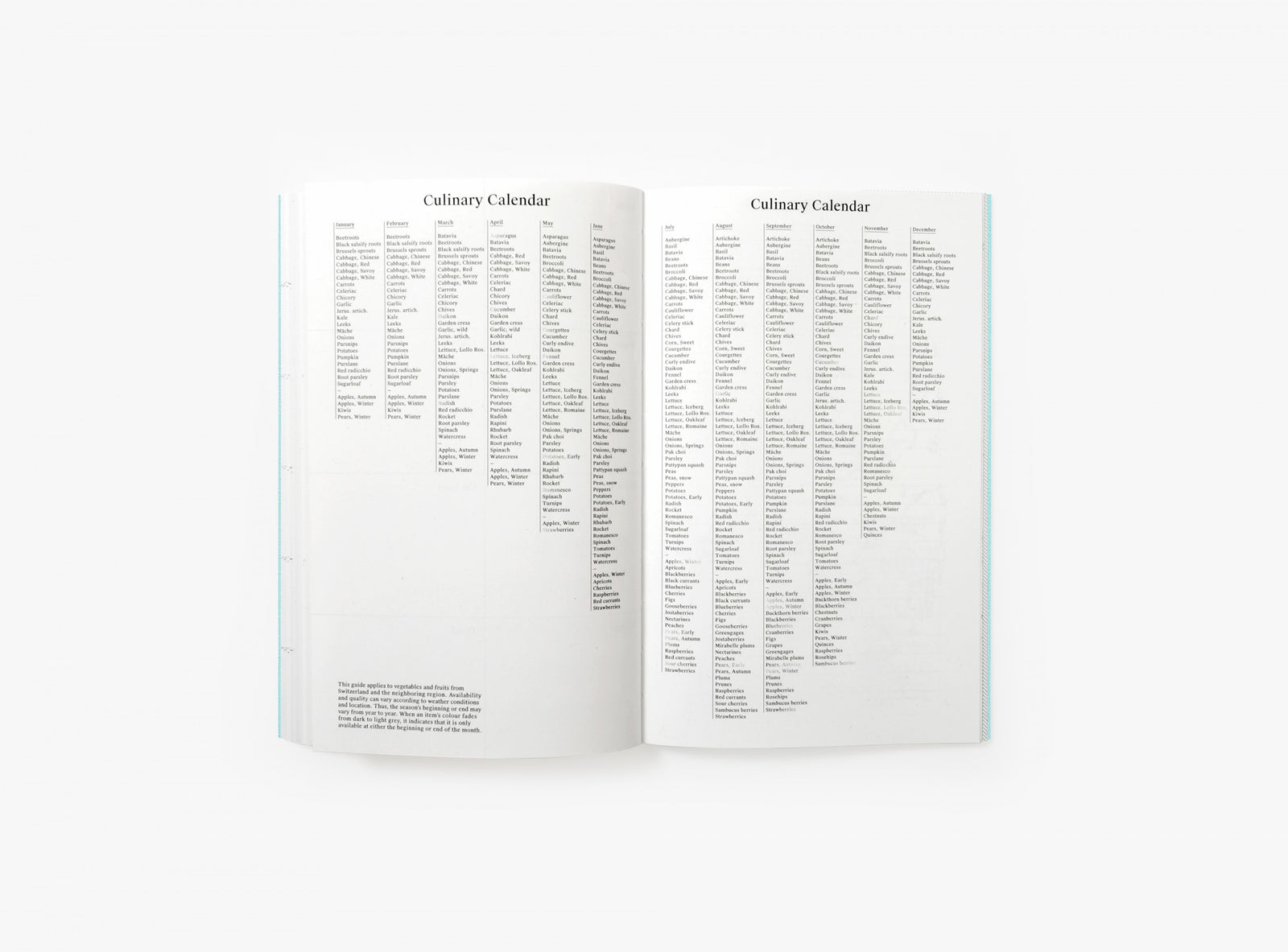 Spread from our 2022 planner with a culinary calendar.