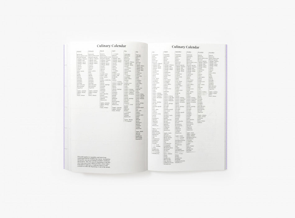 Spread from our 2022 planner with a culinary calendar.