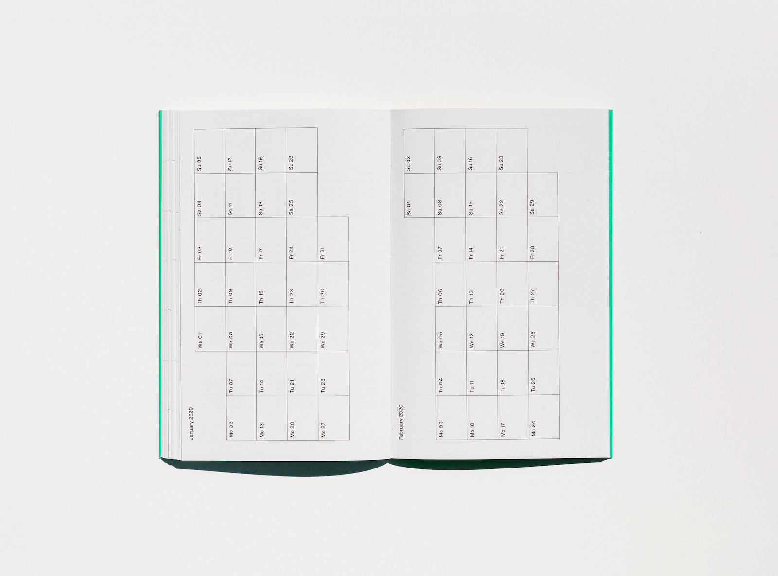 Spread from our 2020 planner showing the calendar view.