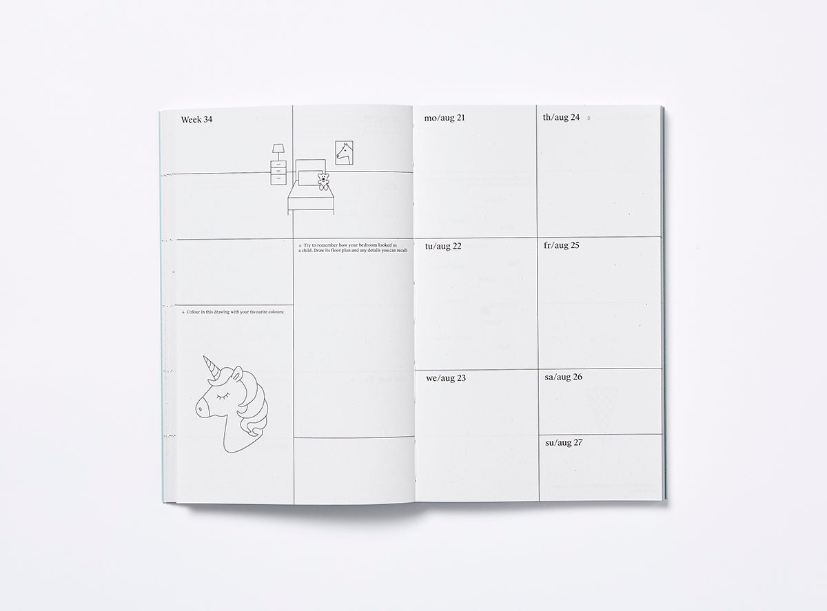 Spread of our 2023 planner with the week view and illustrations.