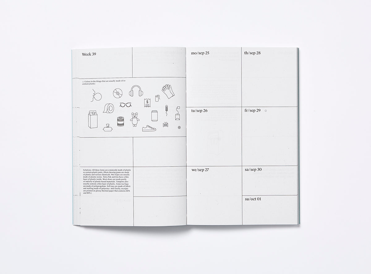 Spread of our 2023 planner with the week view and illustrations.