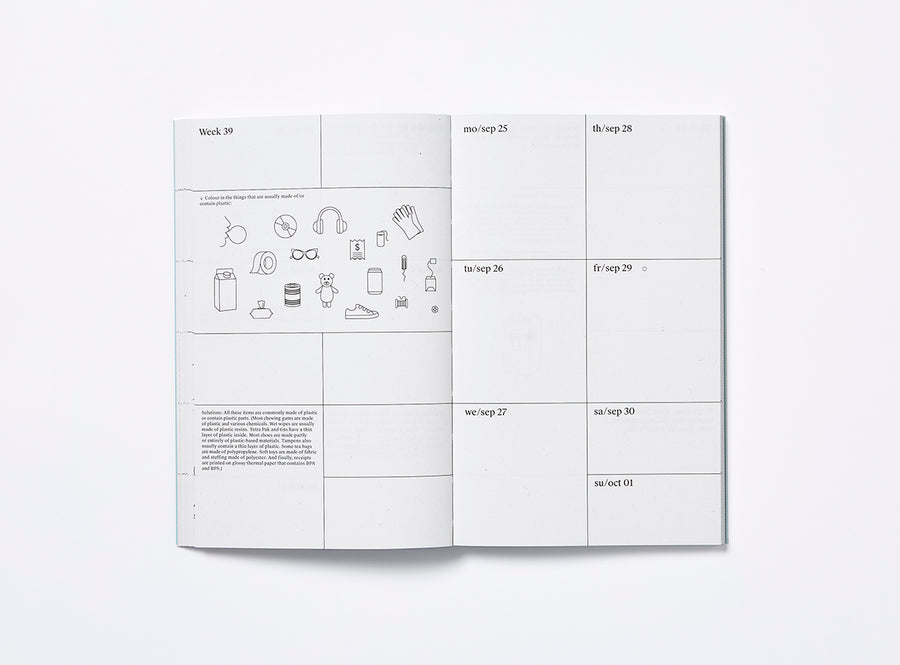 Spread of our 2023 planner with the week view and illustrations.