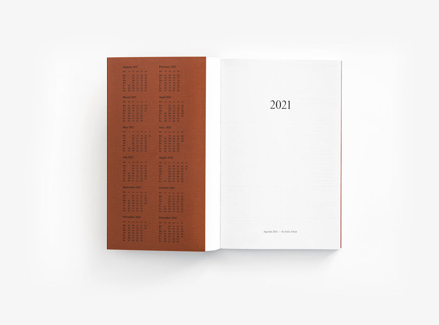 First spread of our 2021 planner with the bandana showing the year calendar.