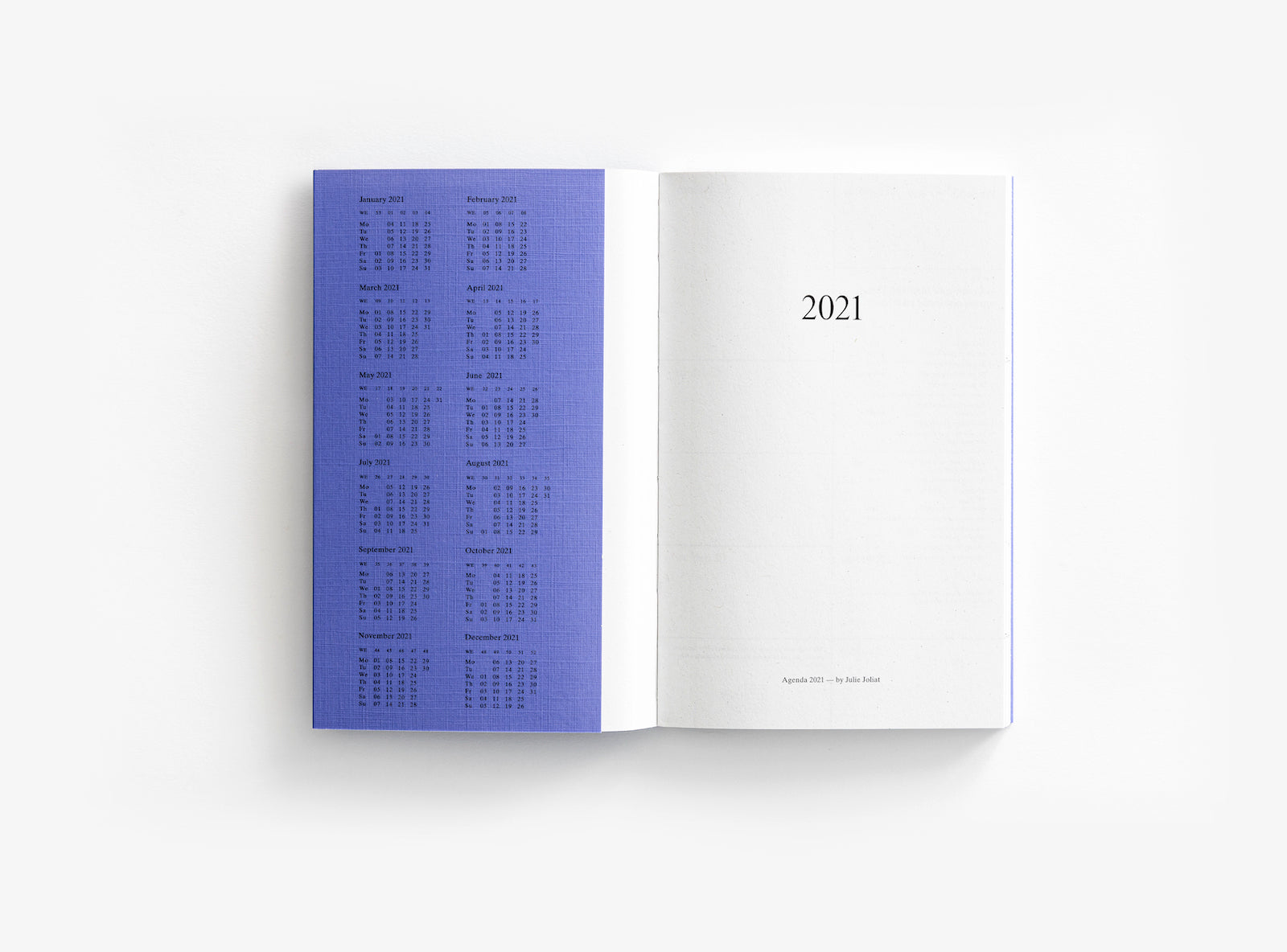 First spread of our 2021 planner with the bandana showing the year calendar.