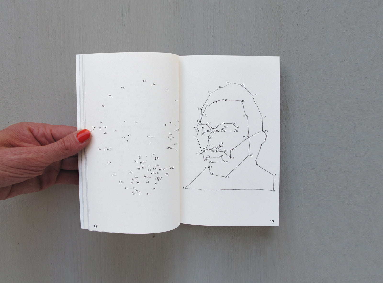 Spread from our Connect the Dots and Become the Artist book with the right image with dots all connected and the left one sill blank.