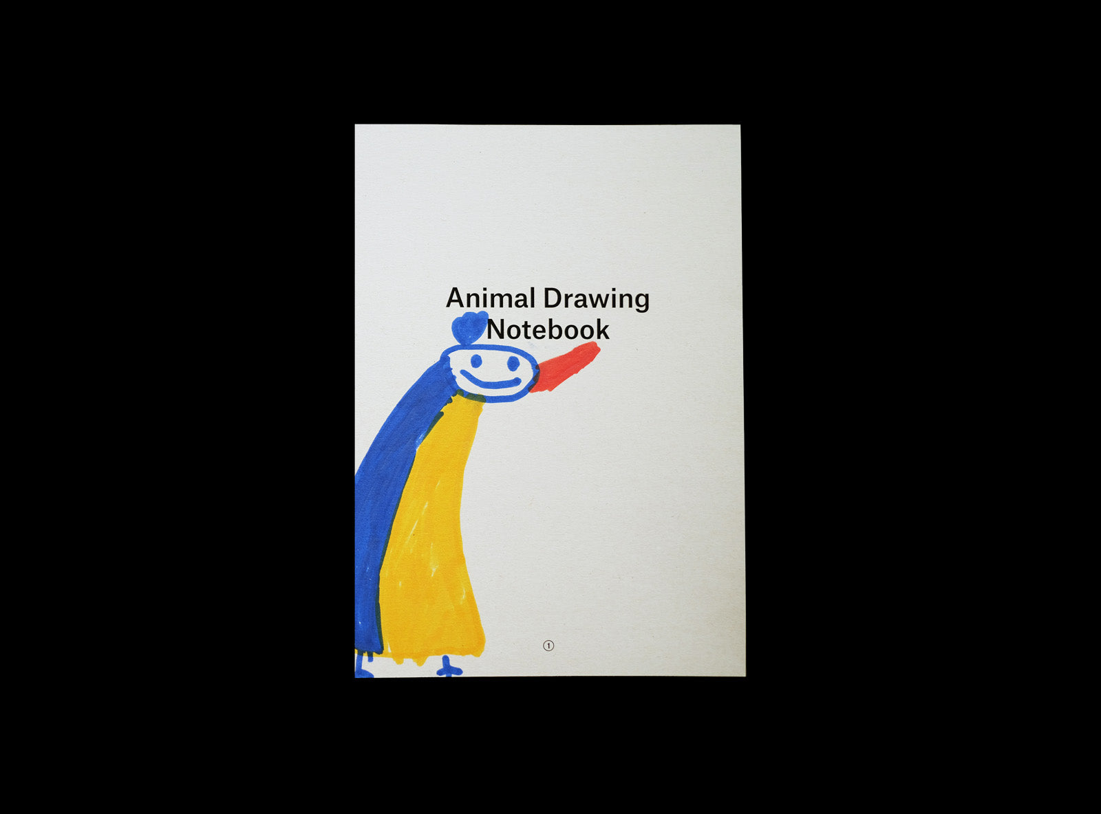 Cover of animal drawing notebook with a kid's drawing: piguin