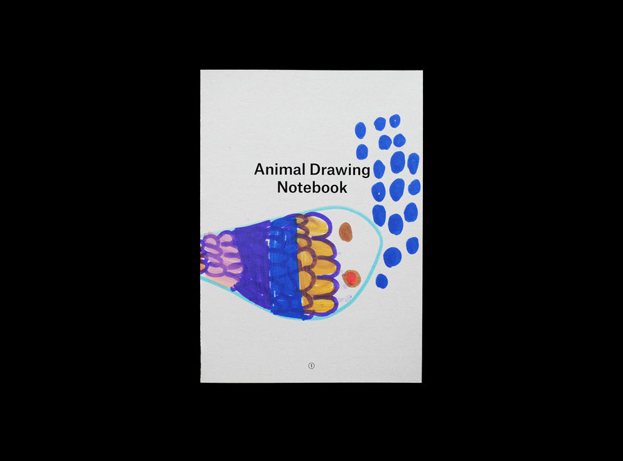 Cover of animal drawing notebook with a kid's drawing: fish