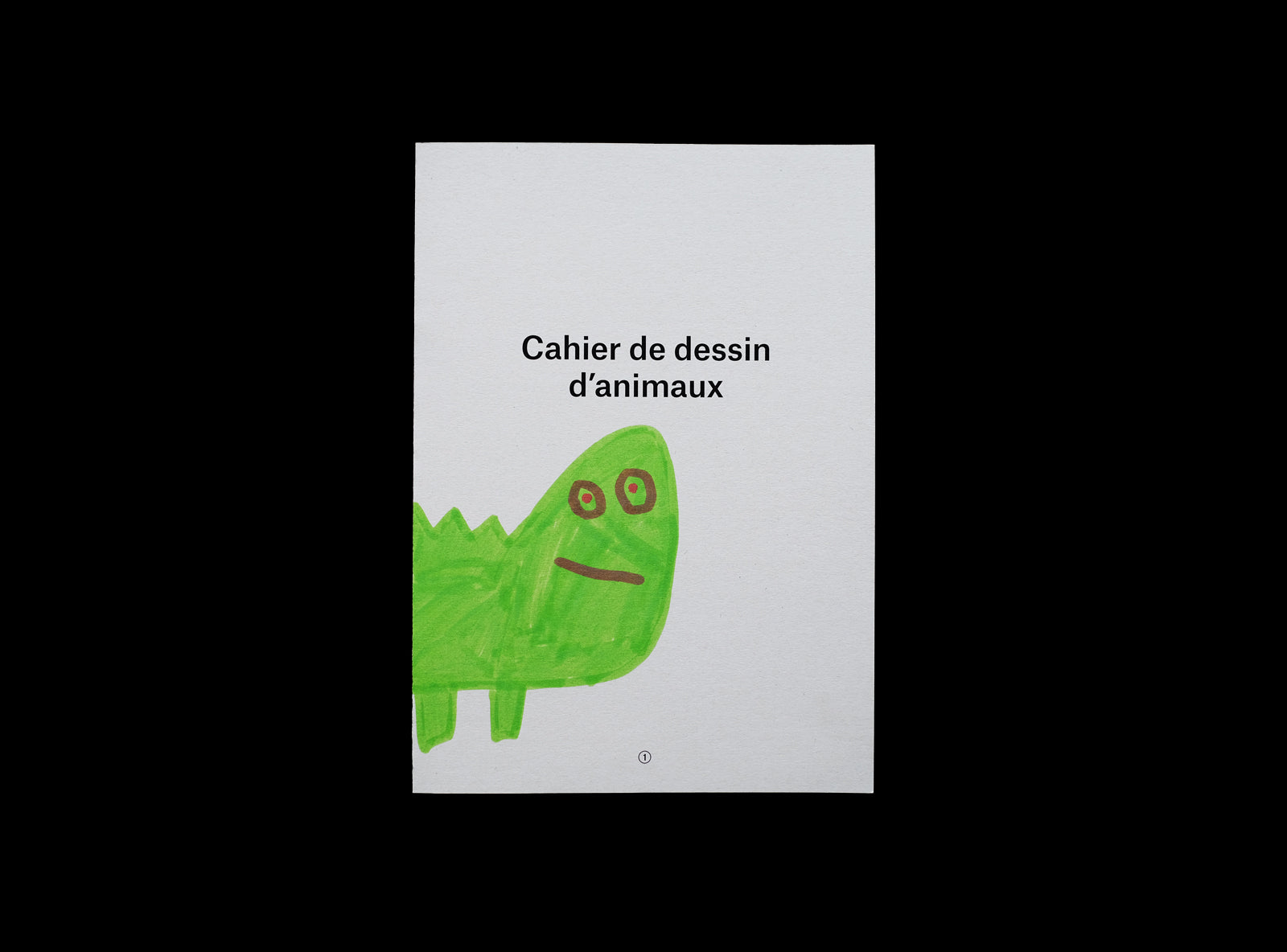 Cover of animal drawing notebook with a kid's drawing: camaleon