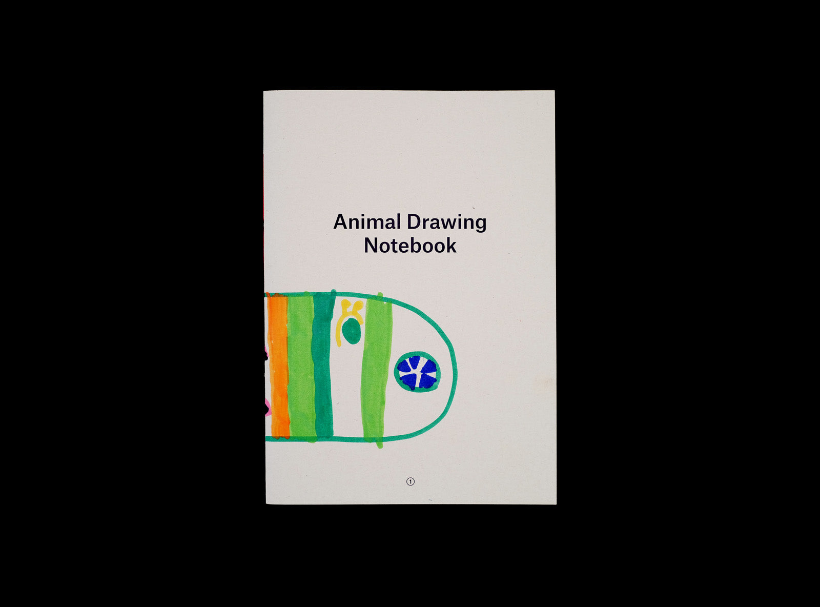 Cover of animal drawing notebook with a kid's drawing: shark