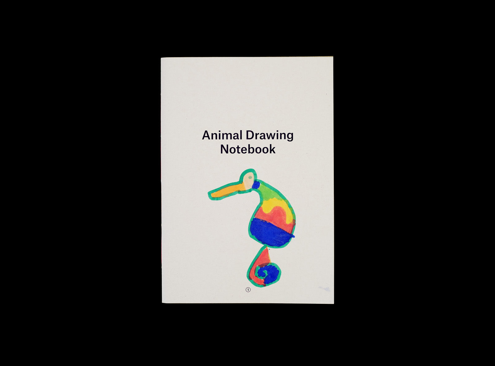Cover of animal drawing notebook with a kid's drawing: seahorse