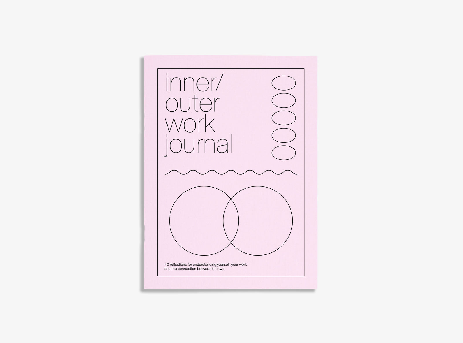 cover of a journal, colour pink on white background, title is: inner/outer work journal, journal is about finding a work-life balance