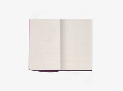 Layout of pink notebook with 2mm grid on a white background