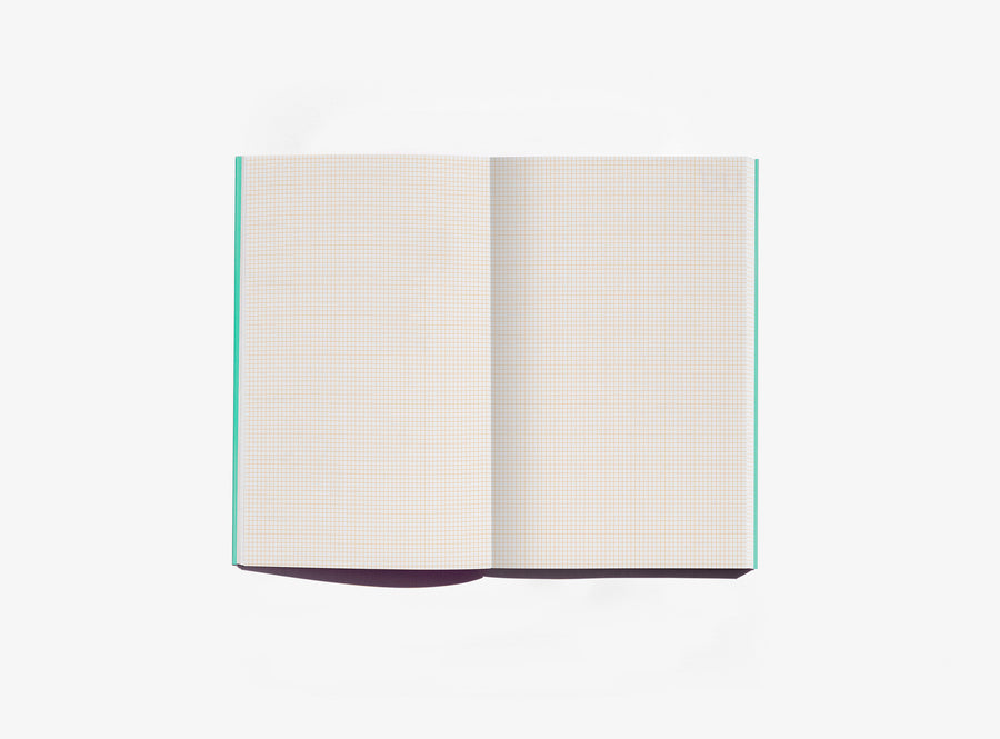 Layout of green notebook with 2mm grid on a white background