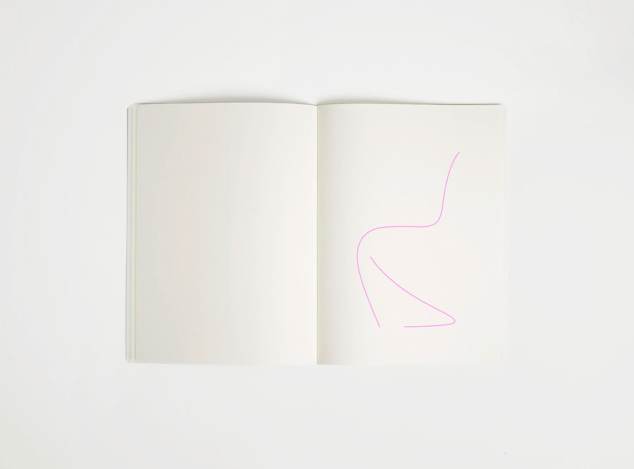 Open notebook with a pink drawing suggesting Panton Chair on white background,  the iconic design piece