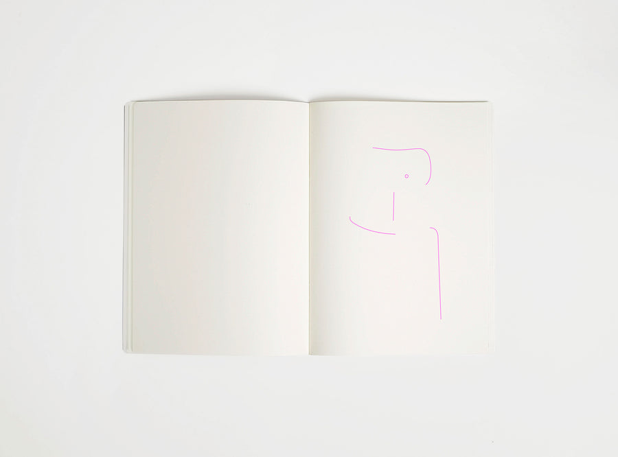 Open notebook with a pink drawing suggesting Eiermann SE68 Chair on white background, the iconic design piece