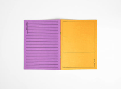 notebook yellow and purple open to see the covers on white background