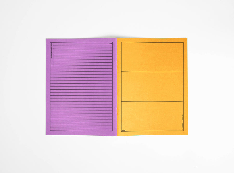 notebook yellow and purple open to see the covers on white background