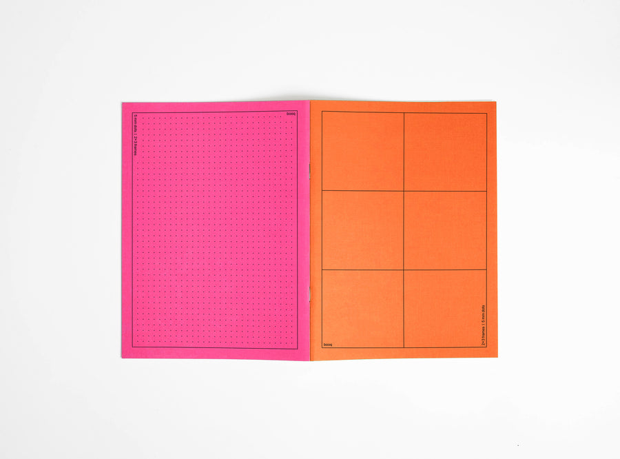 notebook orange and pinke open to see the covers on white background