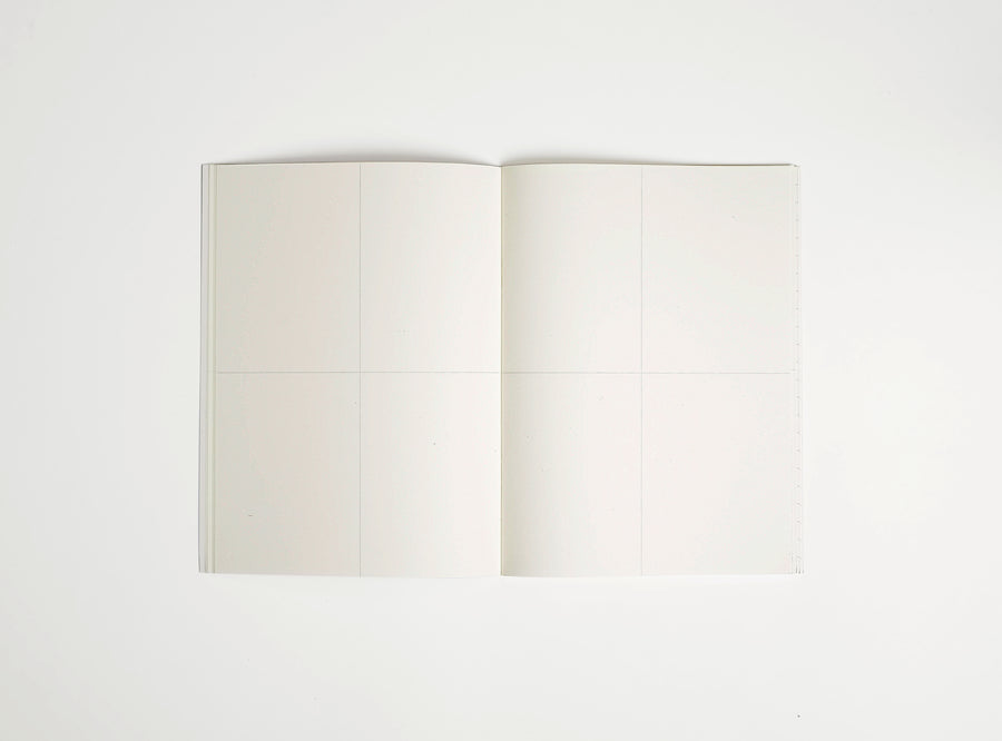 softover notebook booq spread with 2x2 frames per page on white background