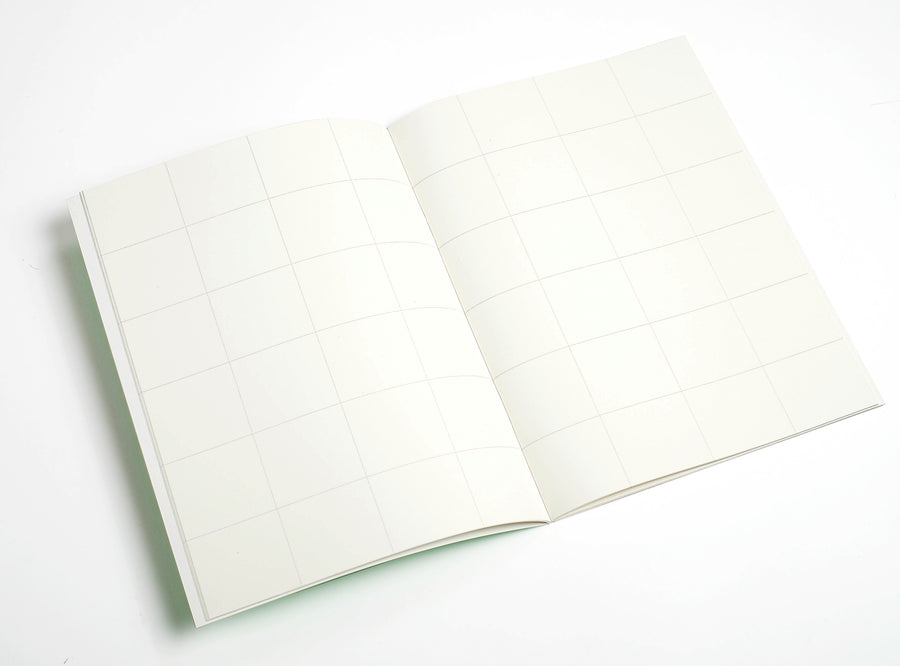 softover notebook booq spread with big square on white background