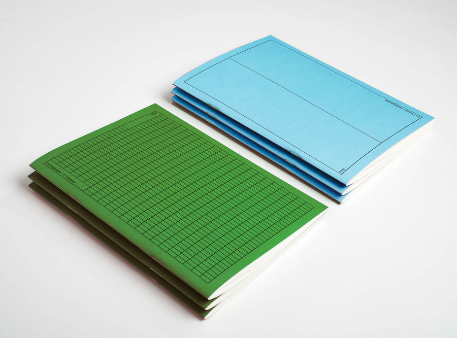 2 stack of notebook edition julie joliat booq, in colour blue and green on white background