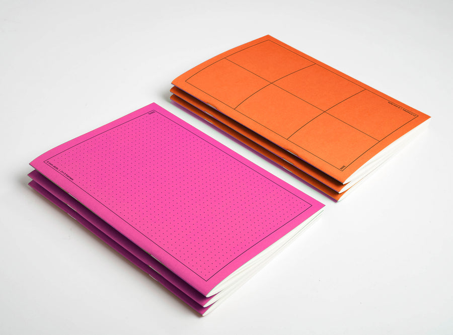 2 stack of notebook edition julie joliat booq, in colour pink and orange on white background